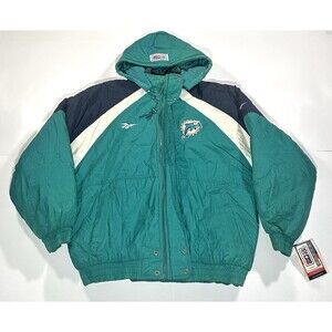 Vintage 90s Miami Dolphins NFL Pro Line Reebok Football Puffy Jacket Size Large